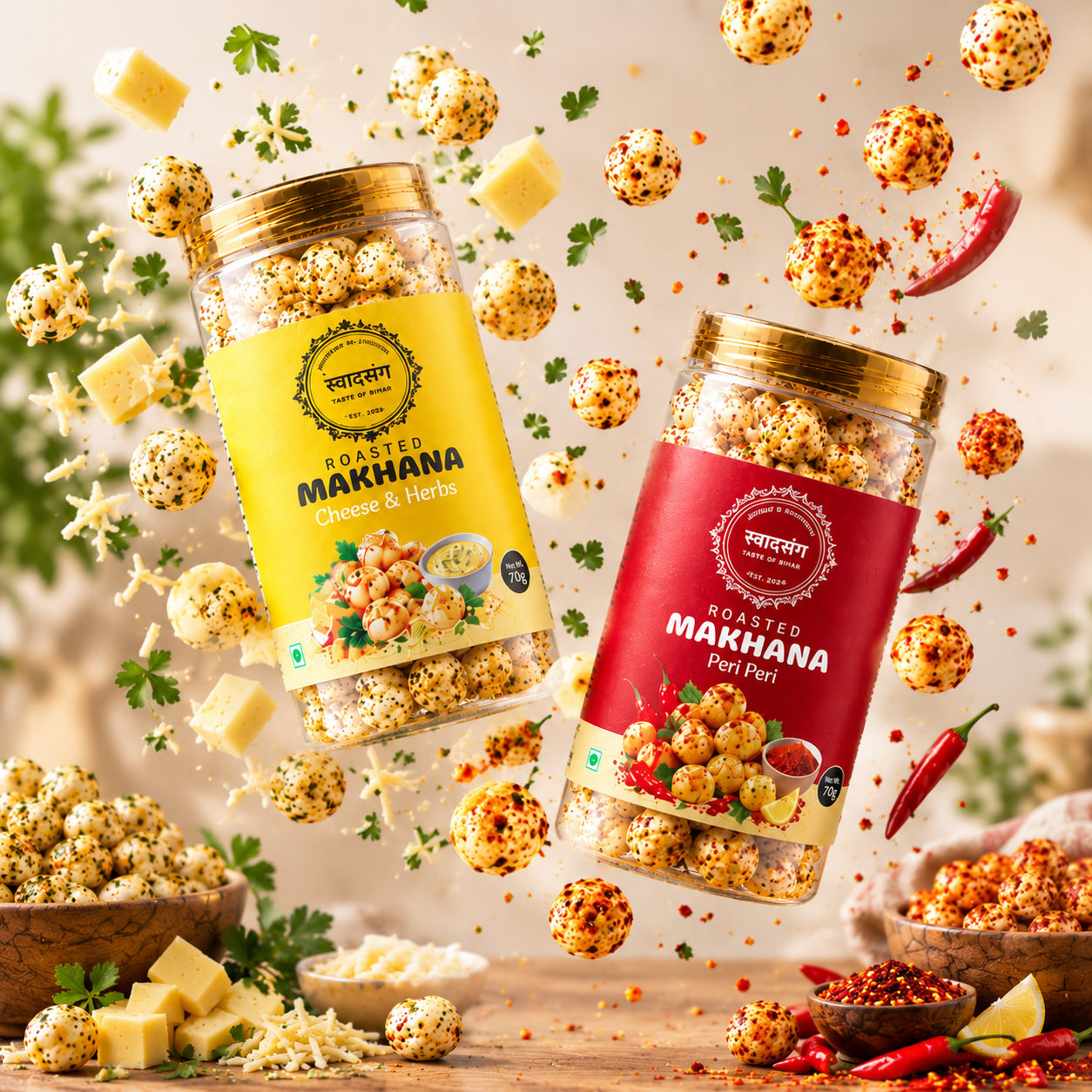 Makhana Combo Pack – Cheese & Herbs+Peri Peri (70g×2)