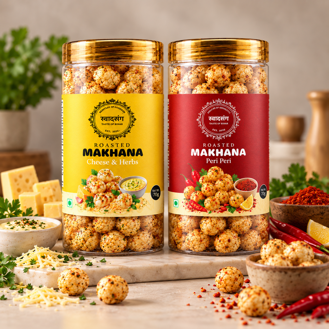 Makhana Combo Pack – Cheese & Herbs+Peri Peri (70g×2) - Image 2